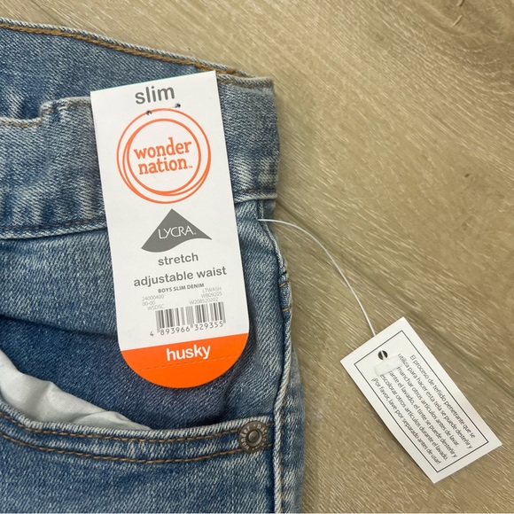Wonder Nation Boys Slim Knit Stretch Denim Jeans Adjustable Waist, 10 Husky - Picture 5 of 8